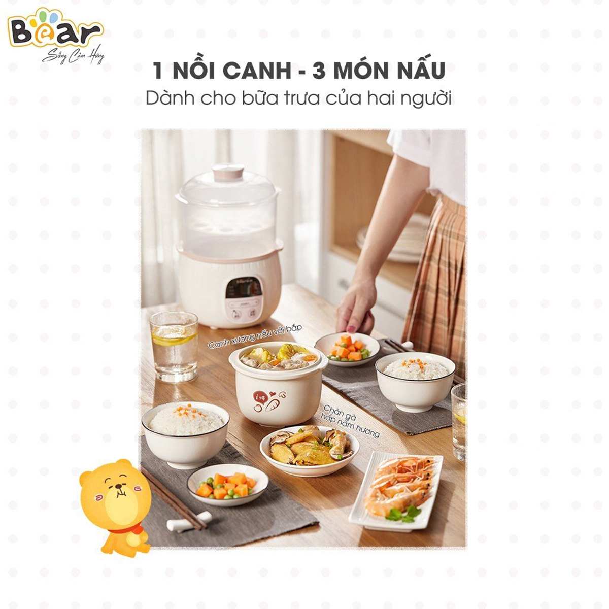 Nồi nấu chậm hẹn giờ thông minh 0 8L Bear SUBE001