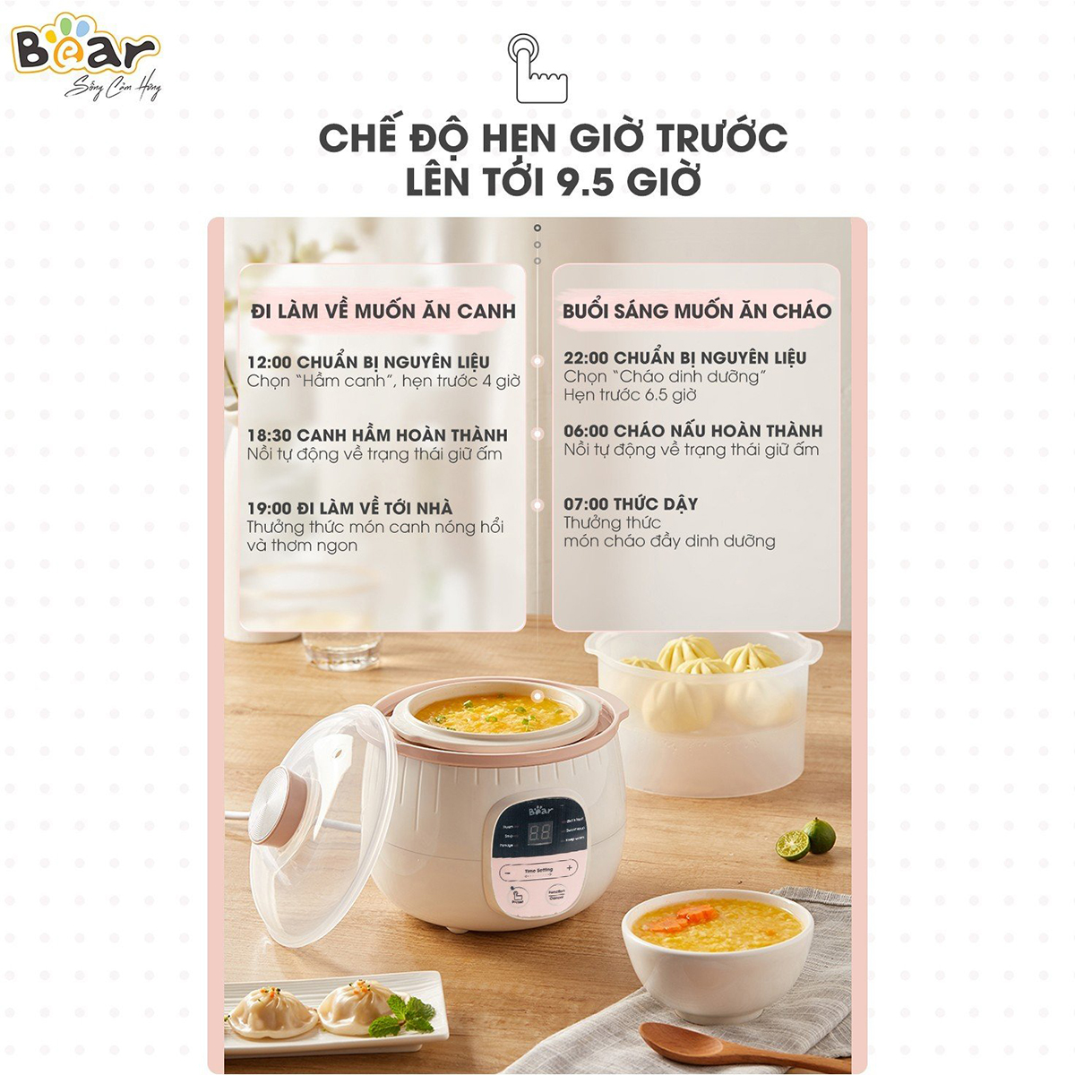 Nồi nấu chậm hẹn giờ thông minh 0 8L Bear SUBE001