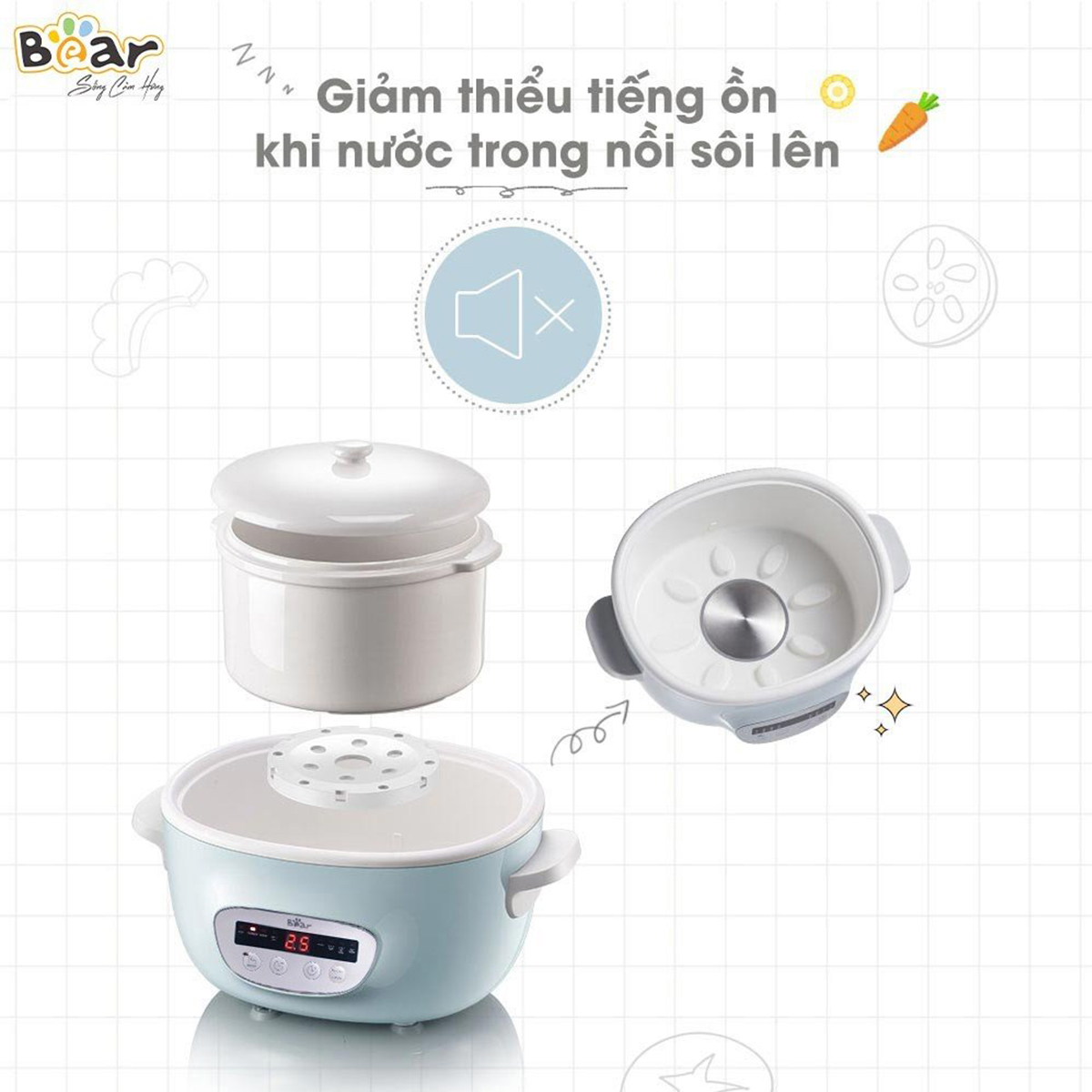 Nồi nấu chậm 8 chế độ Bear 2 5L SUBE003