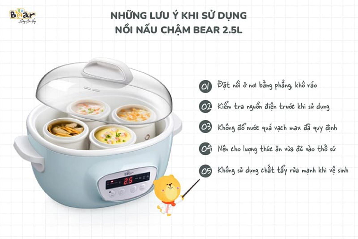 Nồi nấu chậm 8 chế độ Bear 2 5L SUBE003