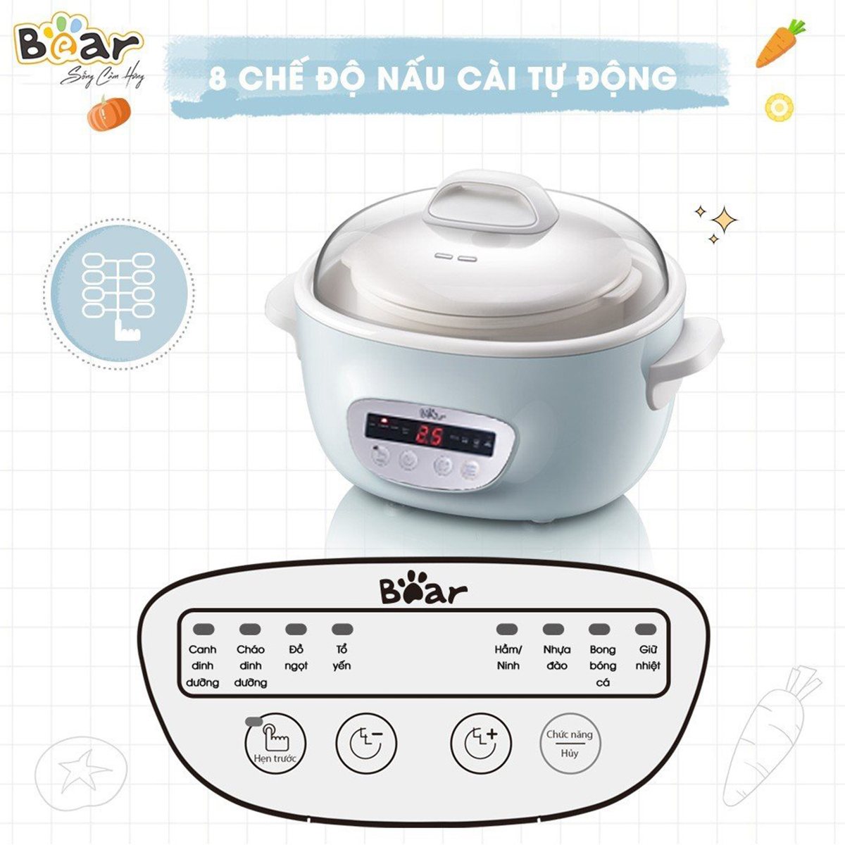 Nồi nấu chậm 8 chế độ Bear 2 5L SUBE003