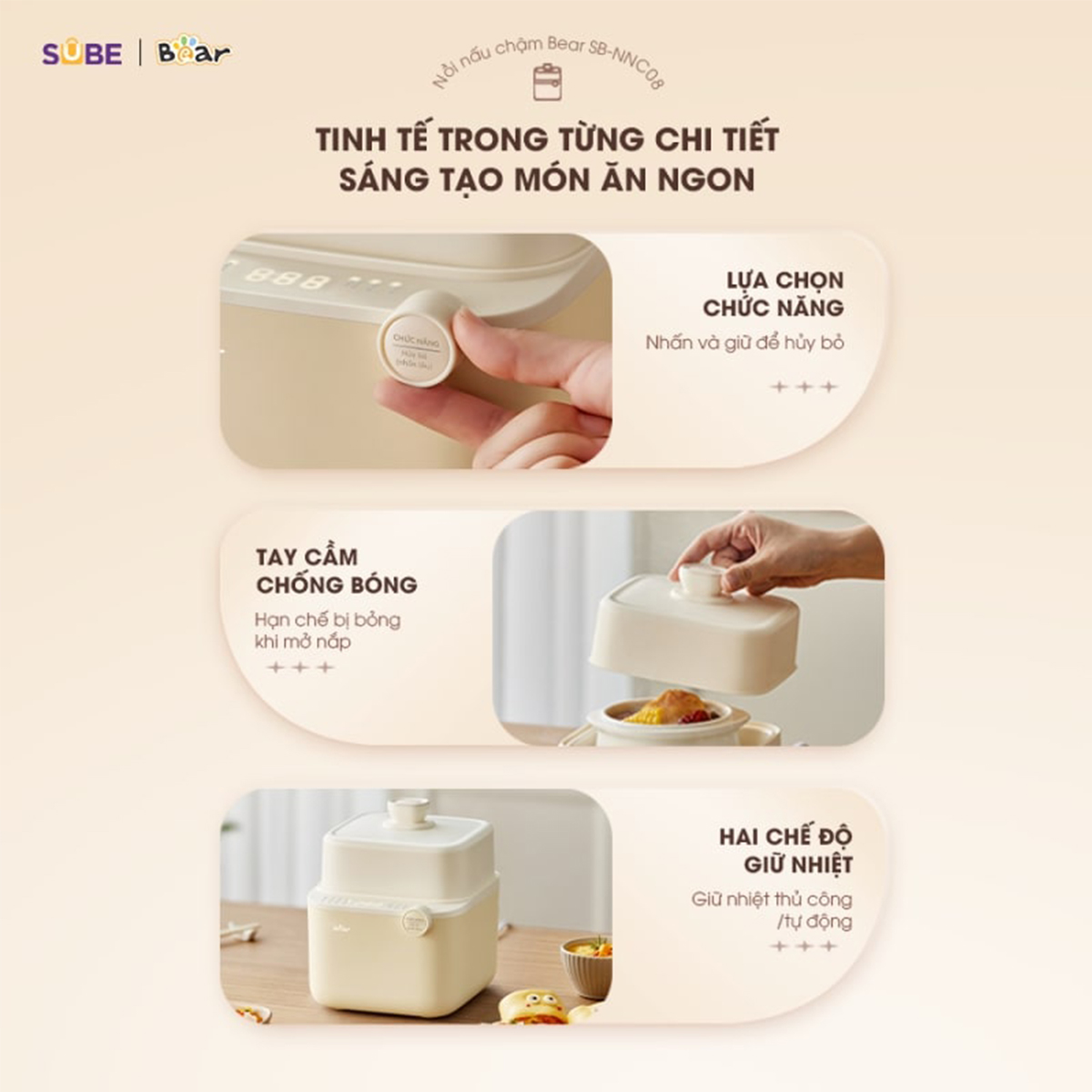 Nồi nấu chậm Bear 0 8L SB-NNC08