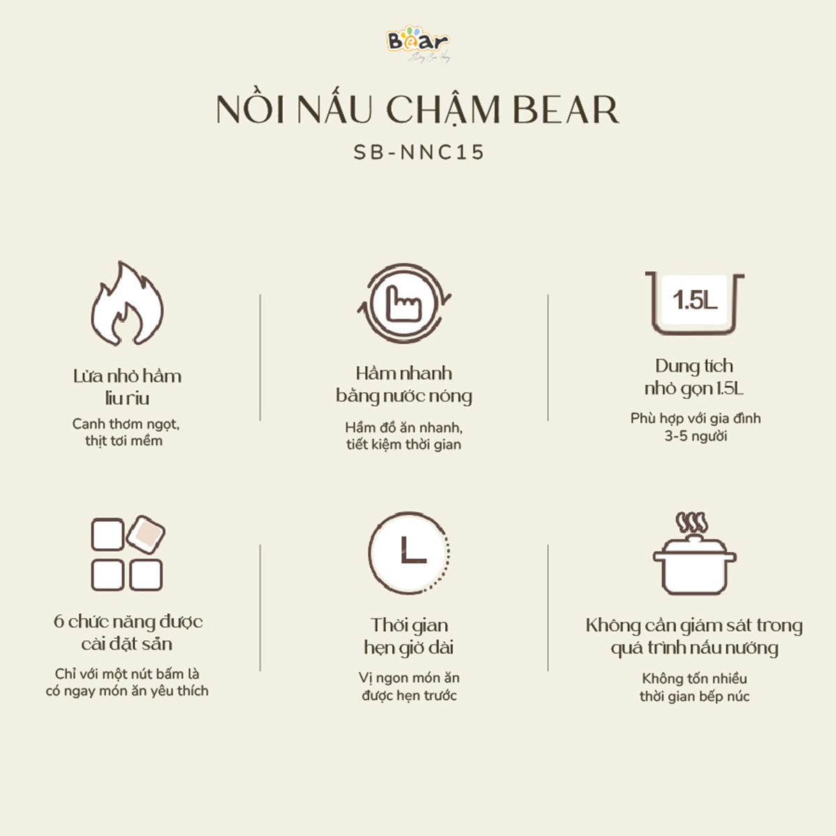 Nồi nấu chậm Bear 1 5L SB-NNC15