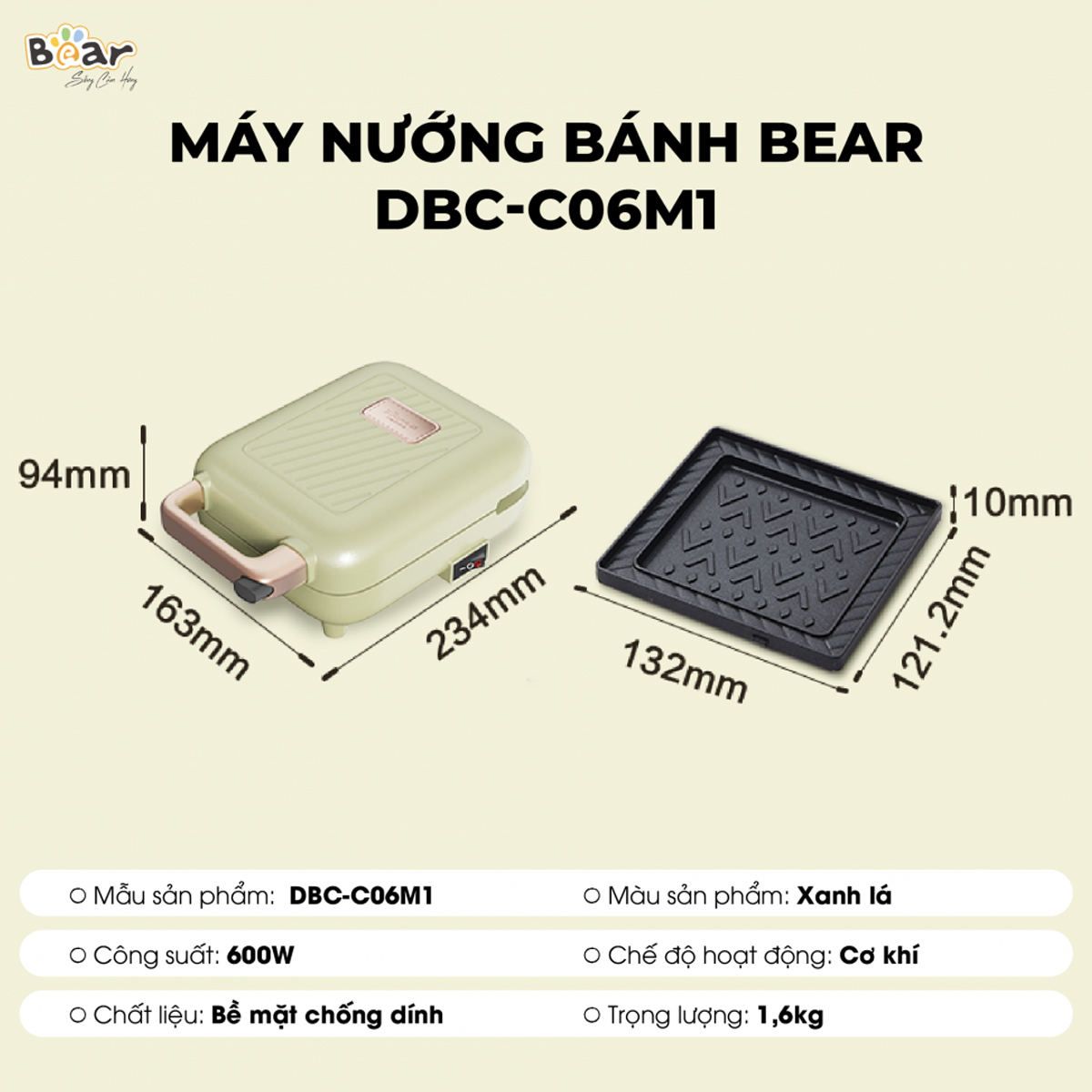 Máy nướng bánh mì 2 khay đa năng Bear DBC- C06M1