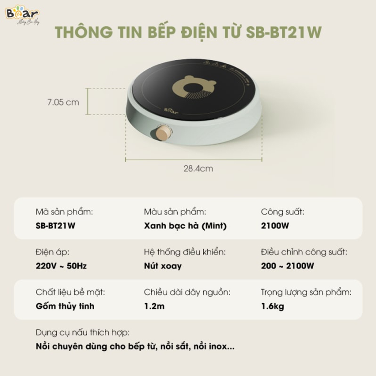 Bếp Từ 8 mức nhiệt Bear SB-BT21W