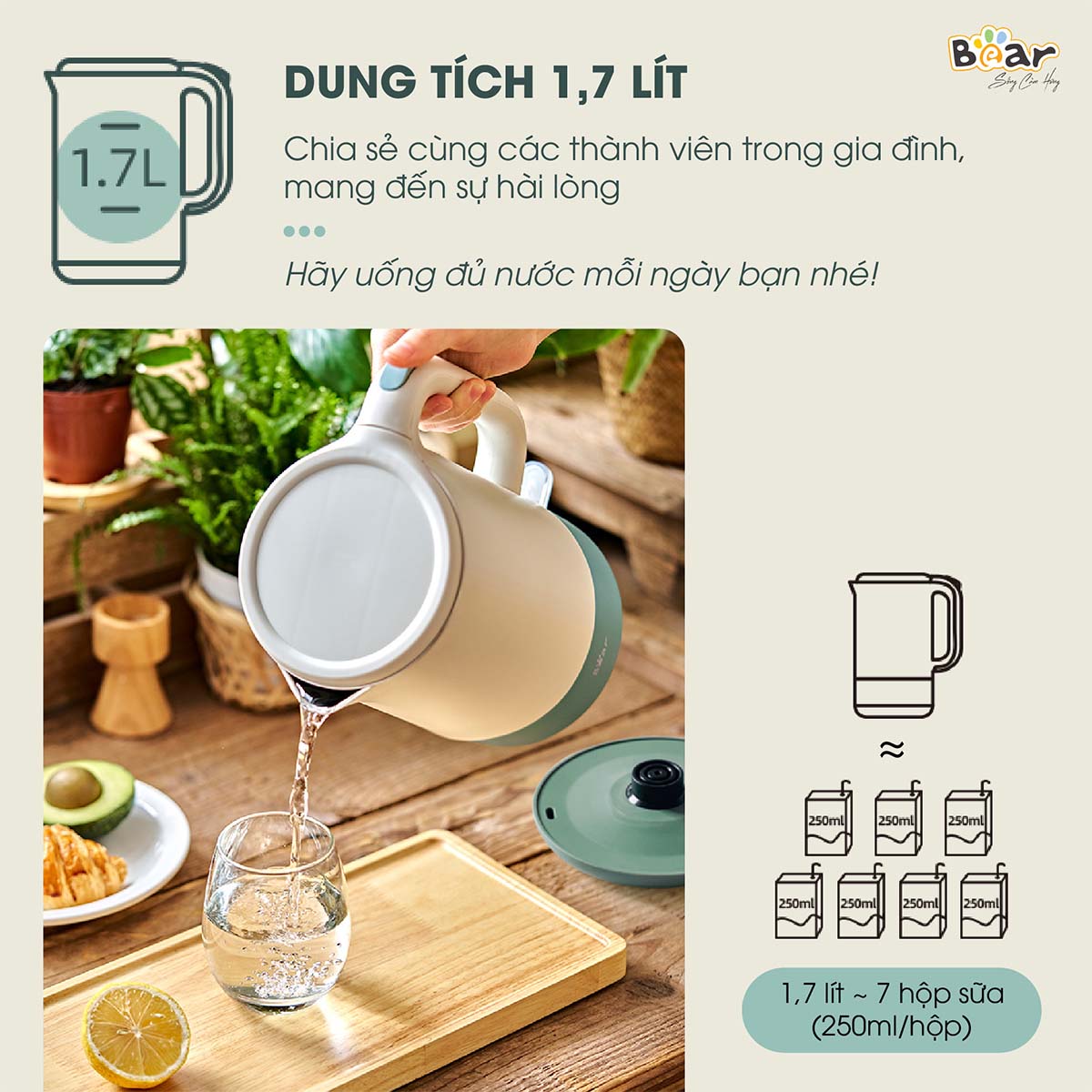 Ấm đun nước siêu tốc 1 7L Bear ZDH- Q17B1