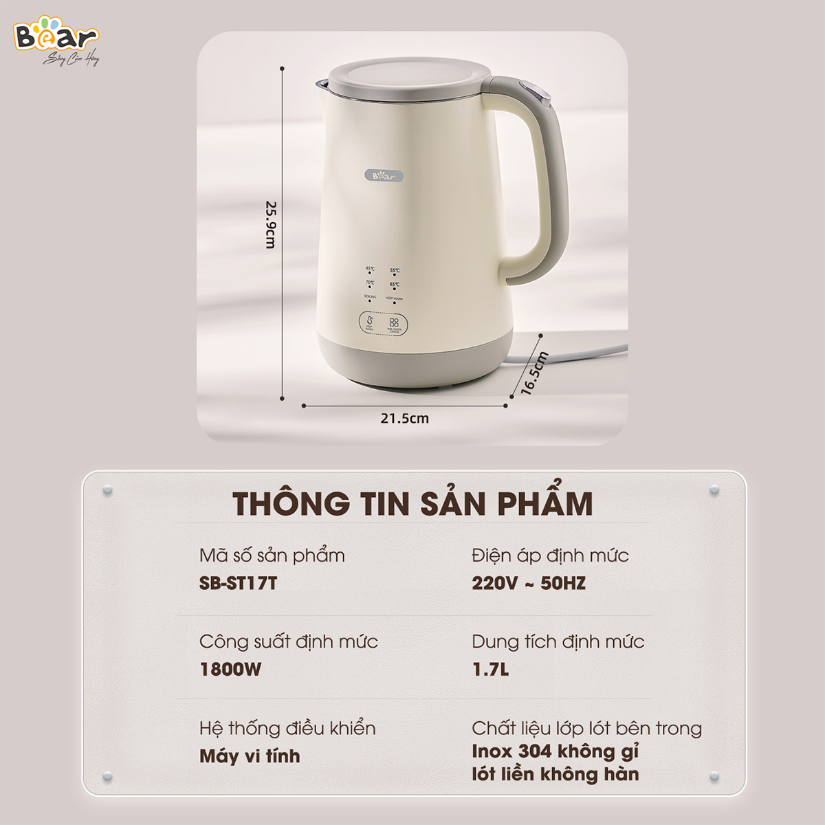 Ấm siêu tốc 3 chức năng 1 7L Bear SB-ST17T