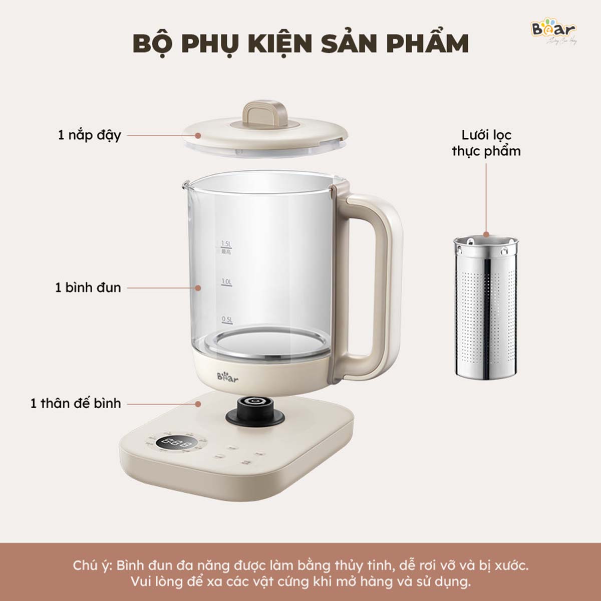 Bình pha trà giữ nhiệt 1 5L Bear SB-PT15K