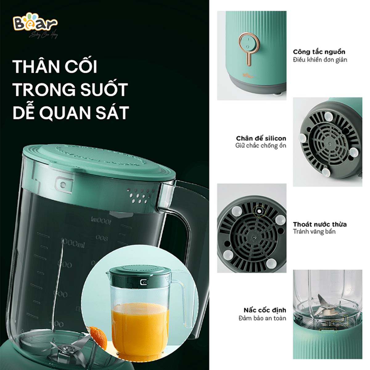 Máy xay sinh tố đa năng Bear BL-B10V2 kèm 2 cối bé