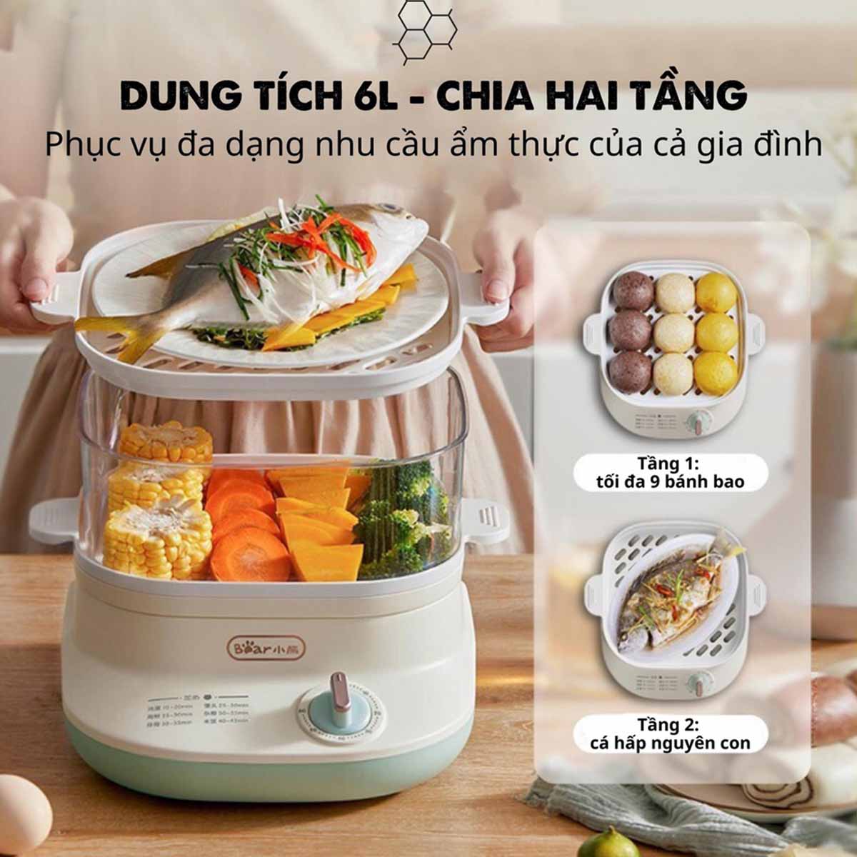 Nồi hấp thức ăn đa năng Bear DZG-C60Q8