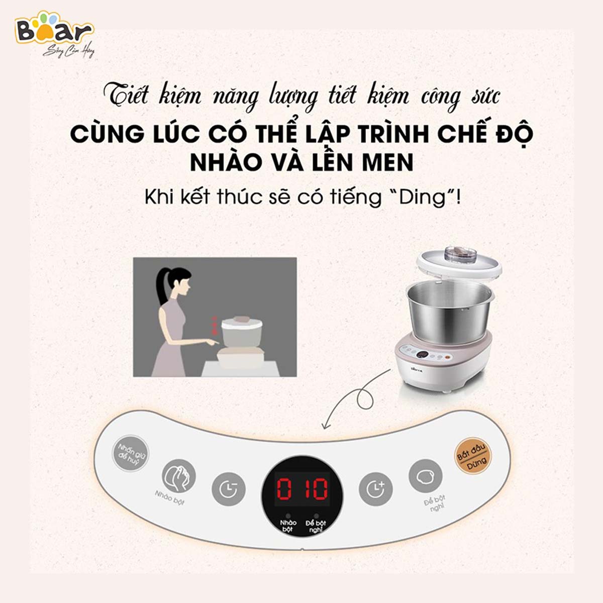 Máy nhào bột tự động 5L Bear DM- B50V1