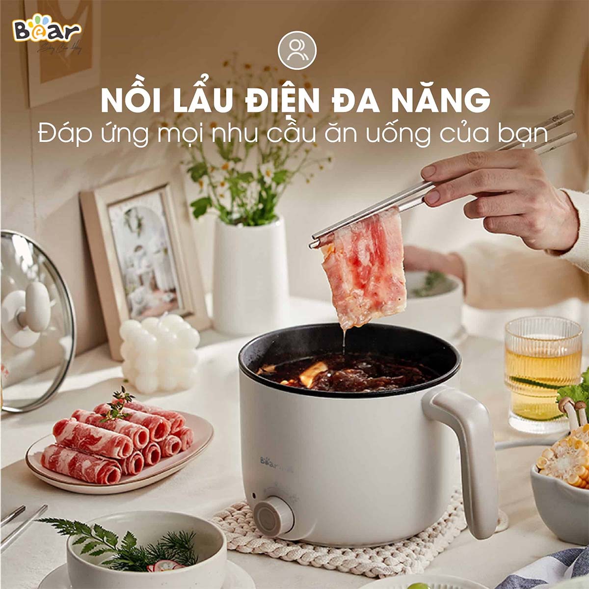 Nồi lẩu đa năng 1 2L Bear DRG-C12K1