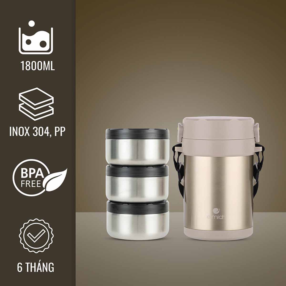 Hộp đựng cơm giữ nhiệt inox 304 Elmich EL8293 1 8 lít