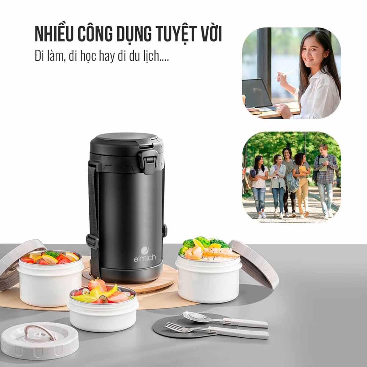 Hộp đựng cơm giữ nhiệt 3 tầng 2 2 lít Elmich EL8030