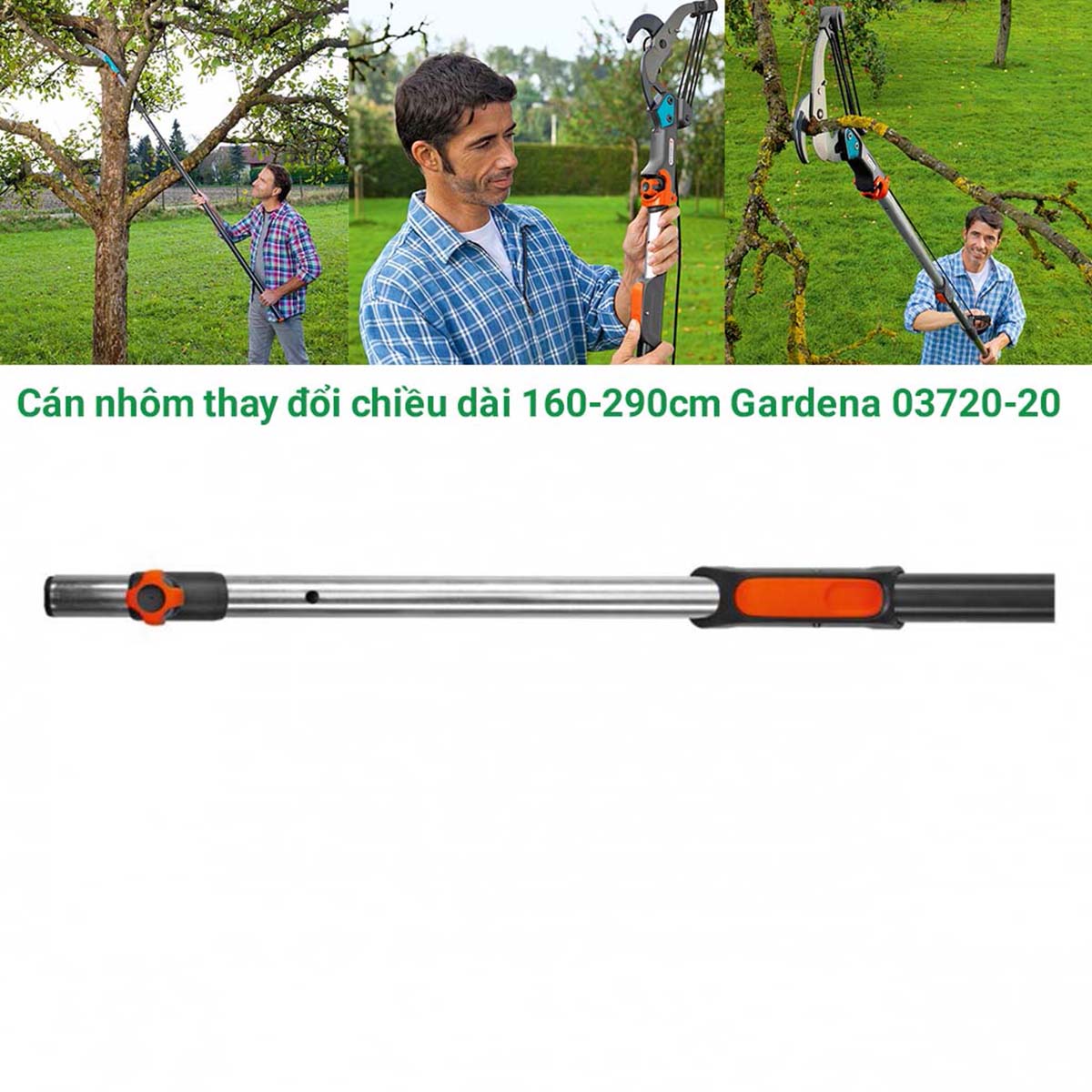 Cán nhôm thay đổi chiều dài 160-290cm Gardena 03720-20