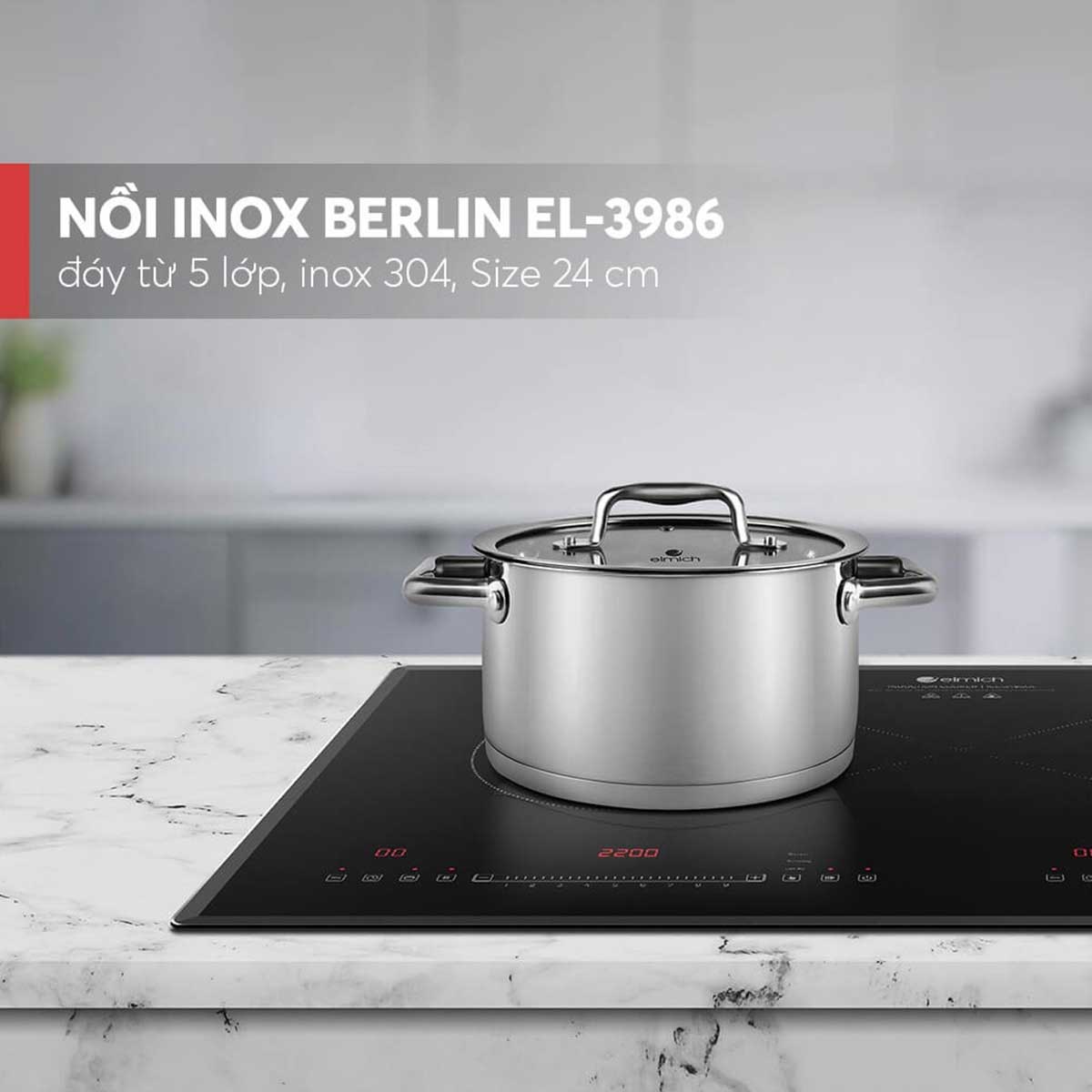 Nồi inox Elmich Berlin đáy 5 lớp EL-3986 size 24cm