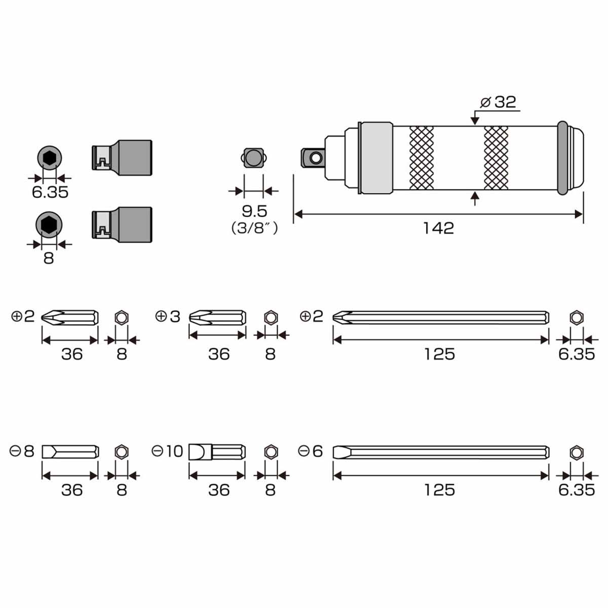 Bộ tô vít đóng tự động đầu 3 8 inch No 1902 Anex