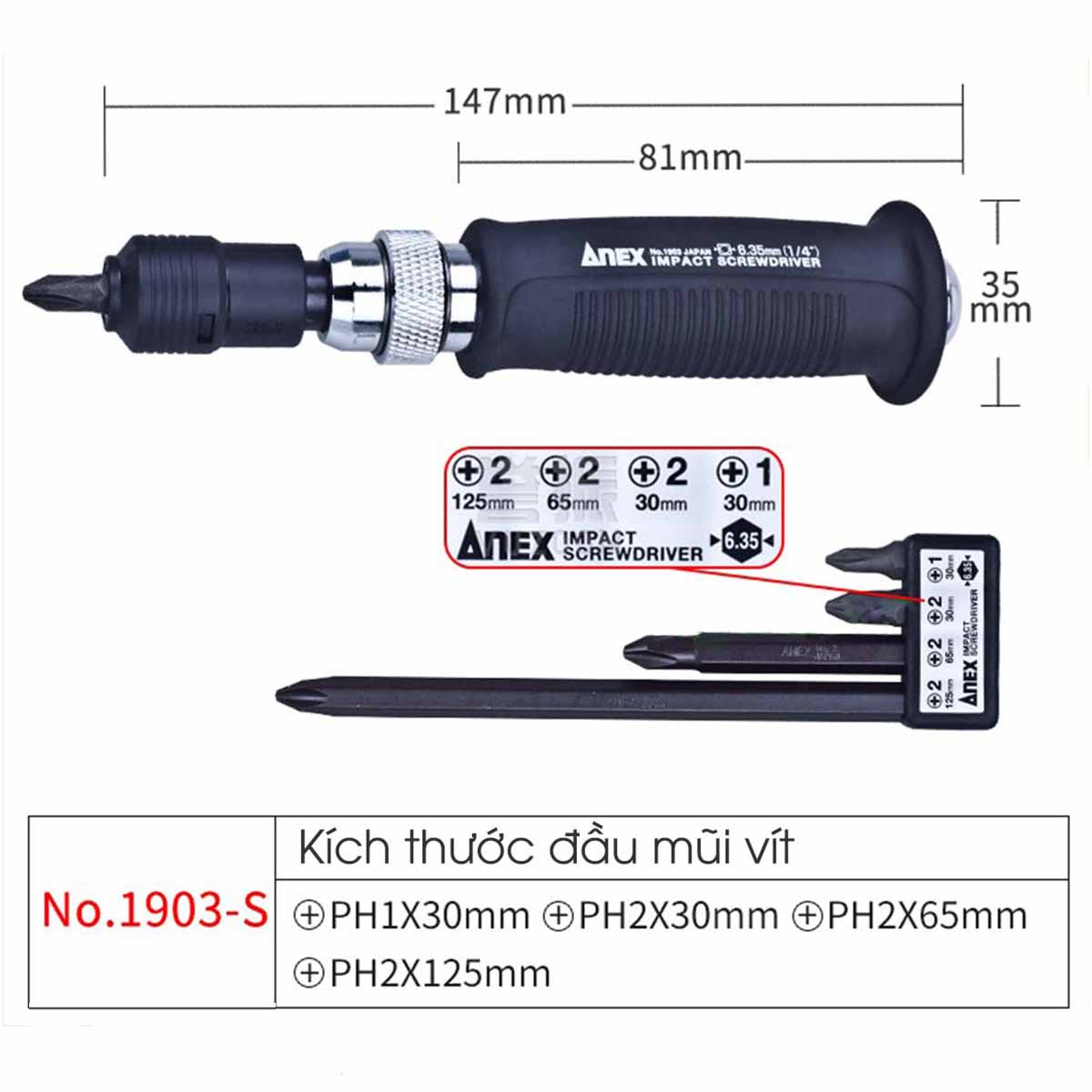 Bộ tô vít đóng 6 chi tiết No 1903-S Anex