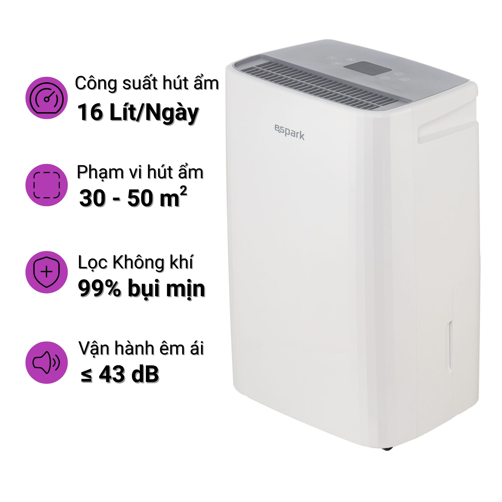 Máy hút ẩm kèm lọc không khí Espark ESP-A16A433F (16 lít ngày 30m2)