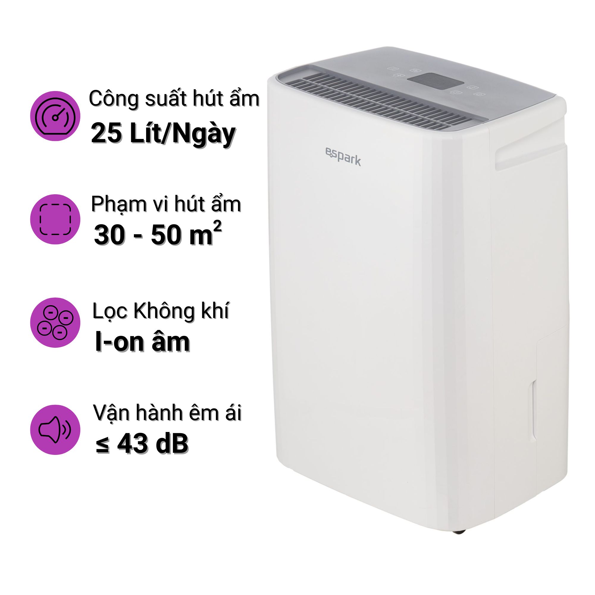 Máy hút ẩm kèm lọc không khí 25 lít Espark ESP – A25A433F