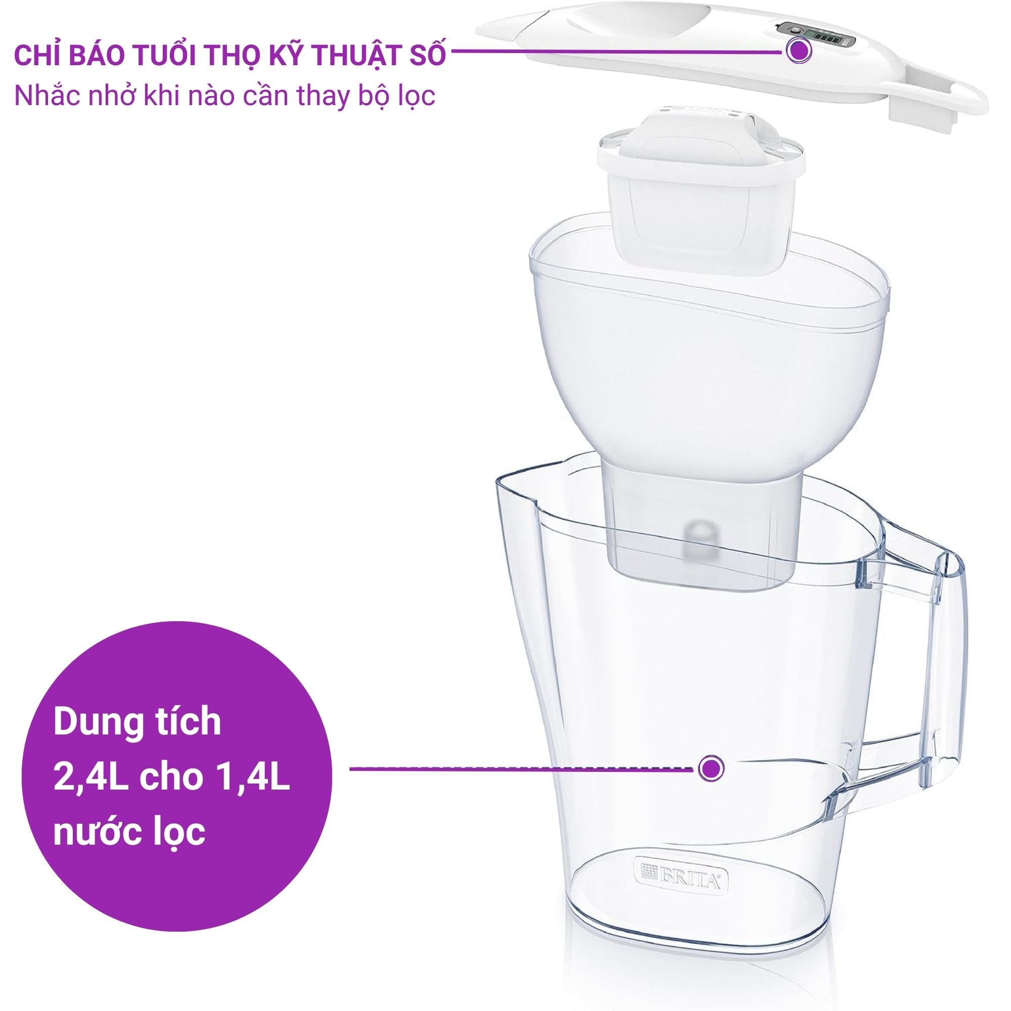 Bình lọc nước BRITA Aluna MX Pro 2 4L kèm 3 lõi lọc