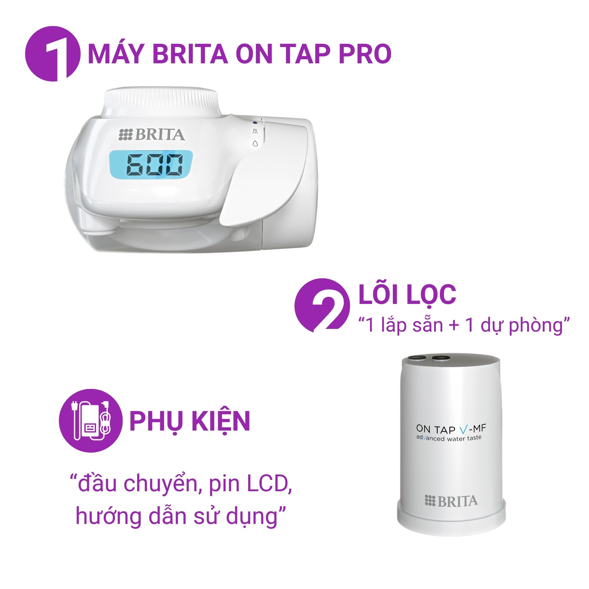 MÁY LỌC NƯỚC TẠI VÒI BRITA ON TAP PRO V-MF TẶNG KÈM 1 LÕI LỌC DỰ PHÒNG
