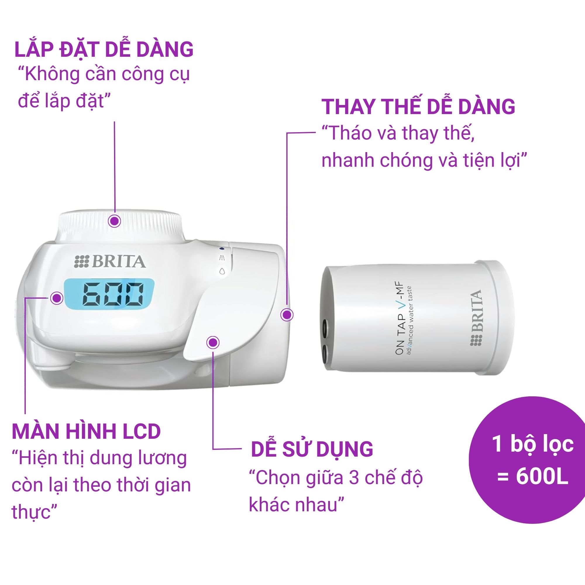 MÁY LỌC NƯỚC TẠI VÒI BRITA ON TAP PRO V-MF TẶNG KÈM 1 LÕI LỌC DỰ PHÒNG