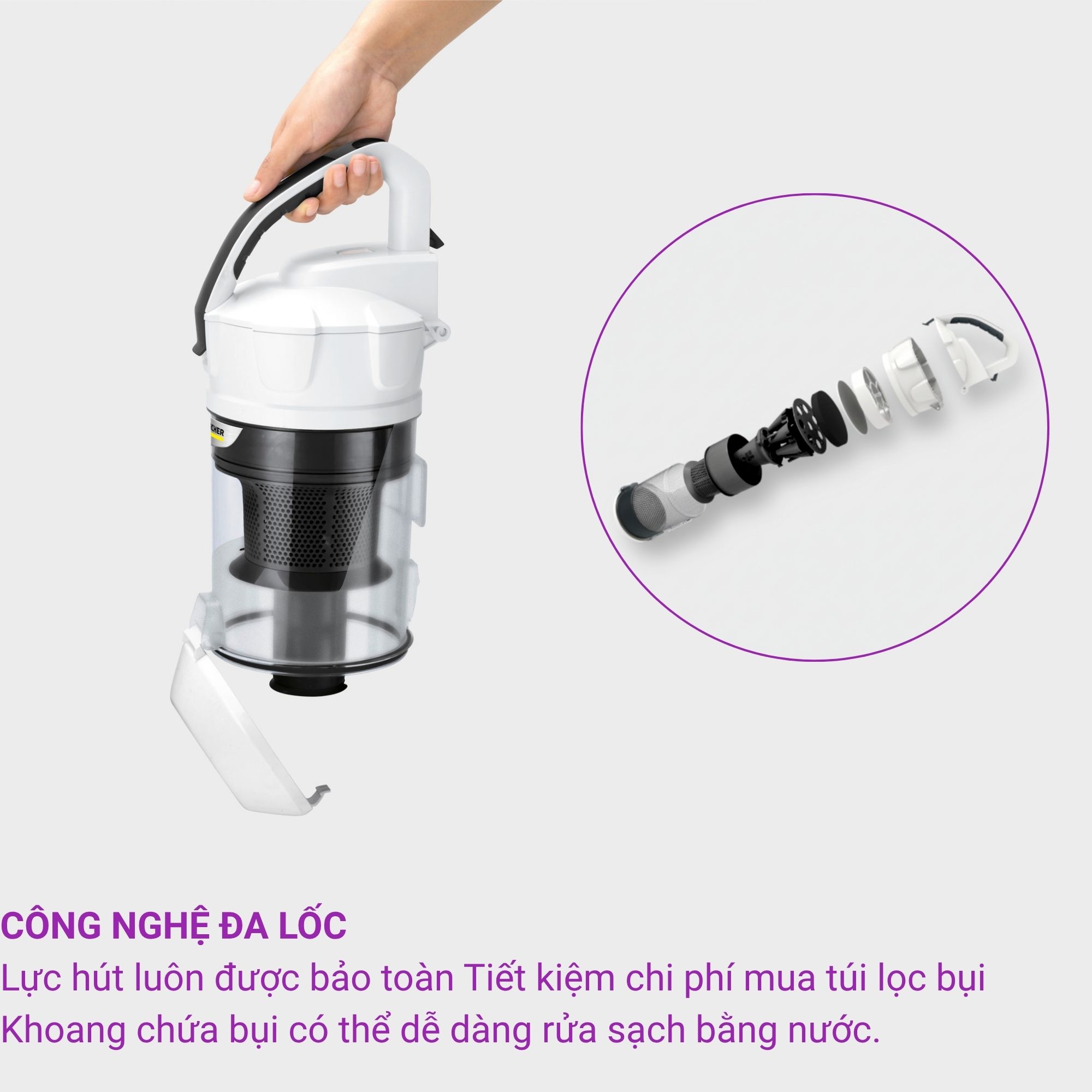 Máy hút bụi gia đình không túi lọc VC3 Plus White - 1 198-050 0