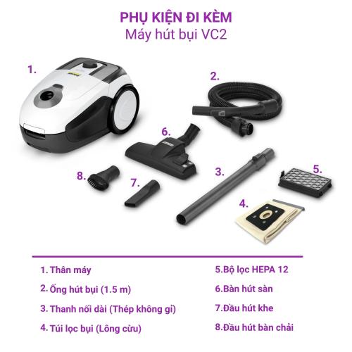 Máy hút bụi gia đình dùng túi lọc VC2 White - 1 198-030 0
