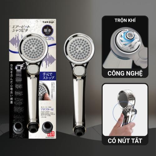 Vòi sen tắm mạ có nút dừng kết hợp công nghệ trộn khí Takagi (JSB025BM)