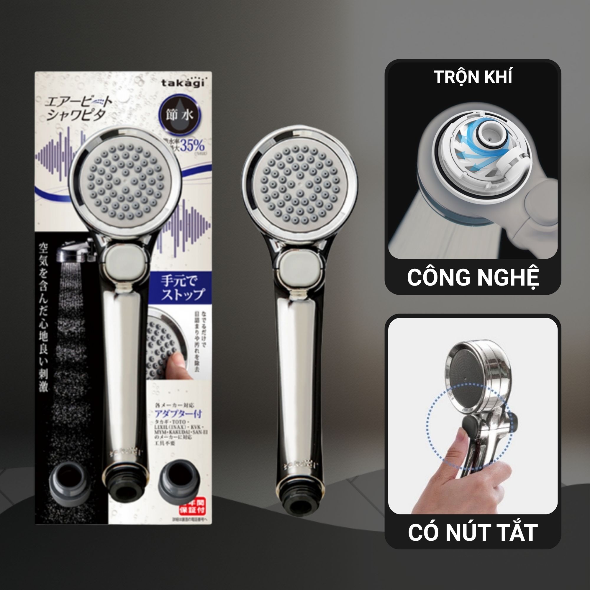 Vòi sen tắm mạ có nút dừng kết hợp công nghệ trộn khí Takagi (JSB025BM)