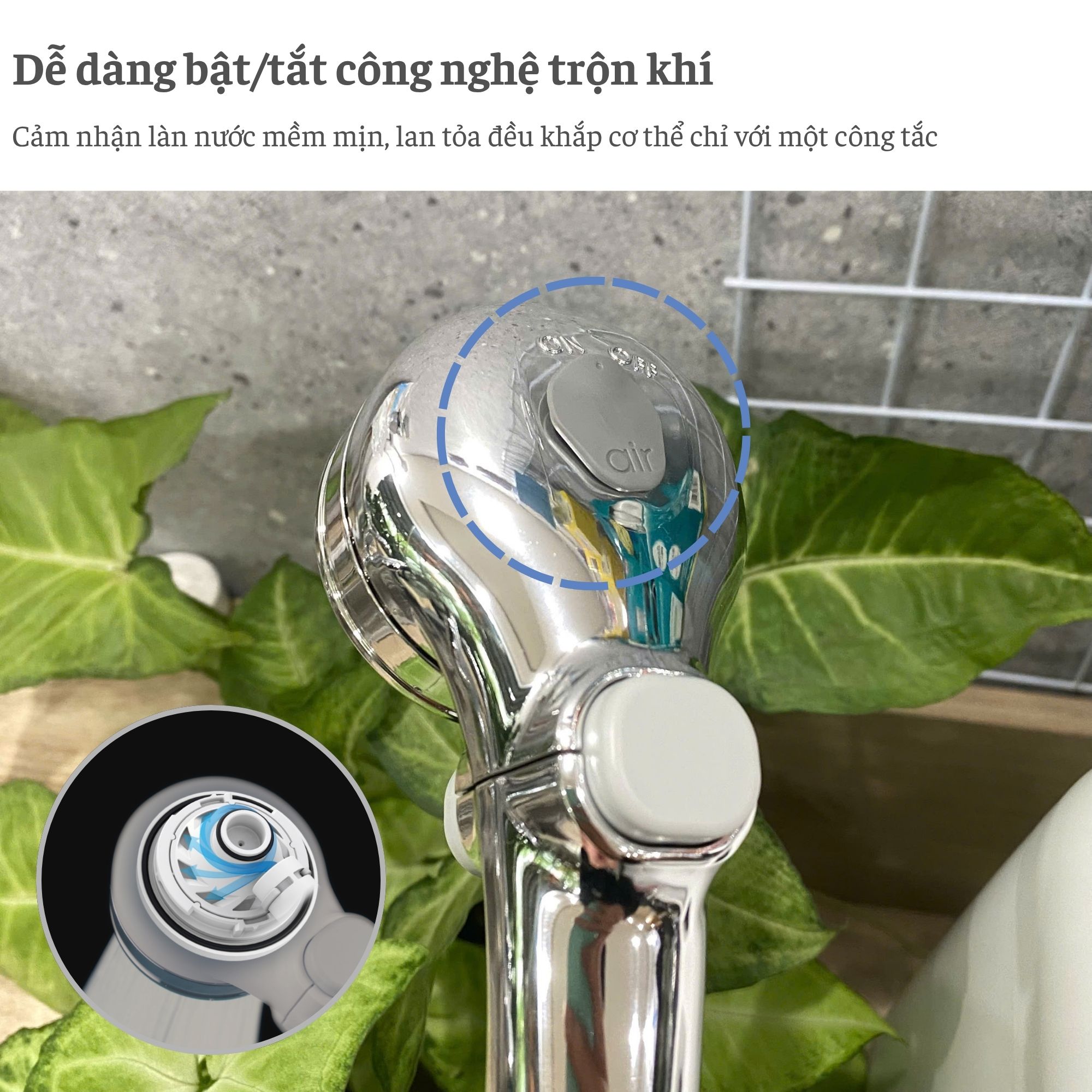 Vòi sen tắm mạ có nút dừng kết hợp công nghệ trộn khí Takagi (JSB025BM)