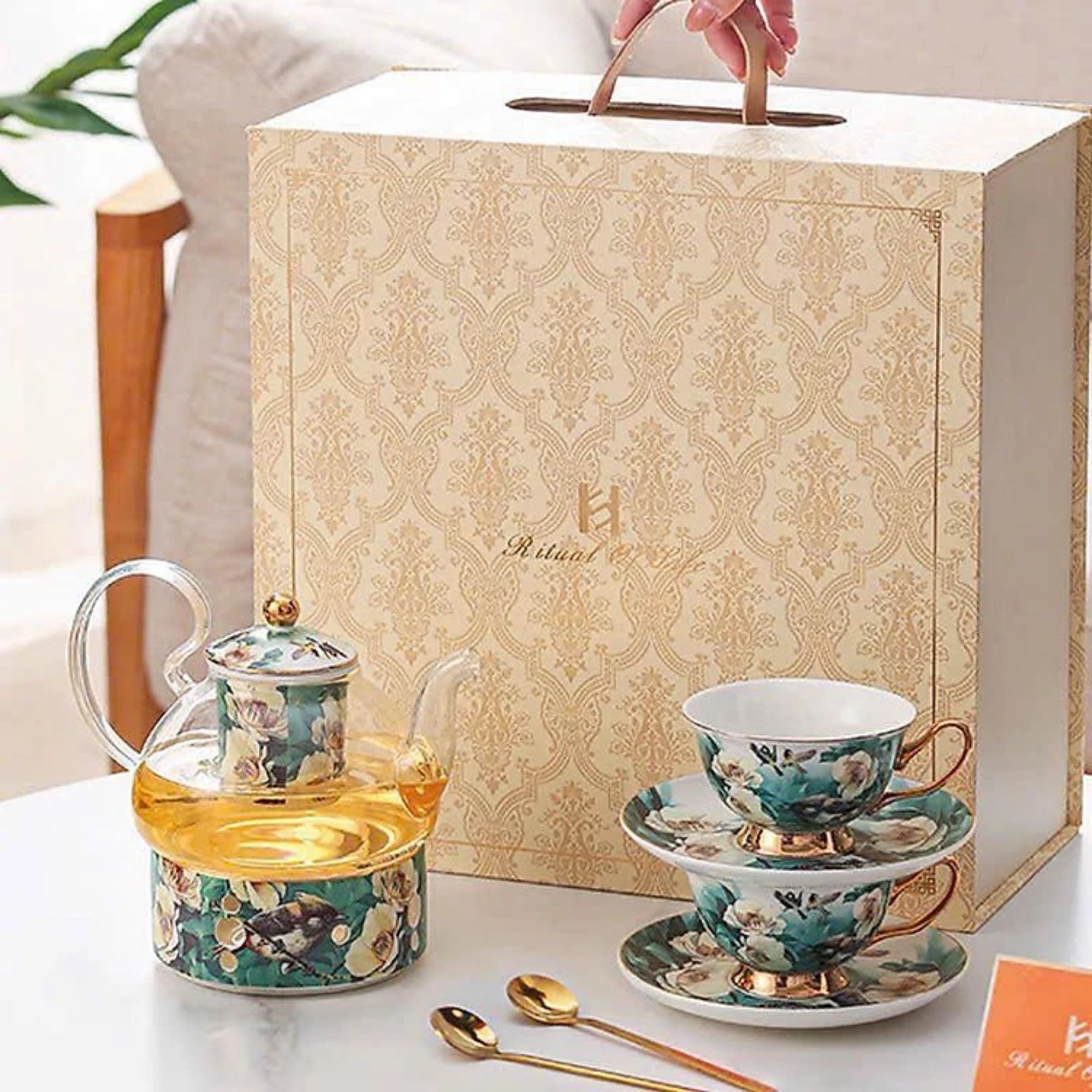 BỘ ẤM CHÉN SỨ CAO CẤP HOA VĂN CHIM - HOA NGHỆ THUẬT