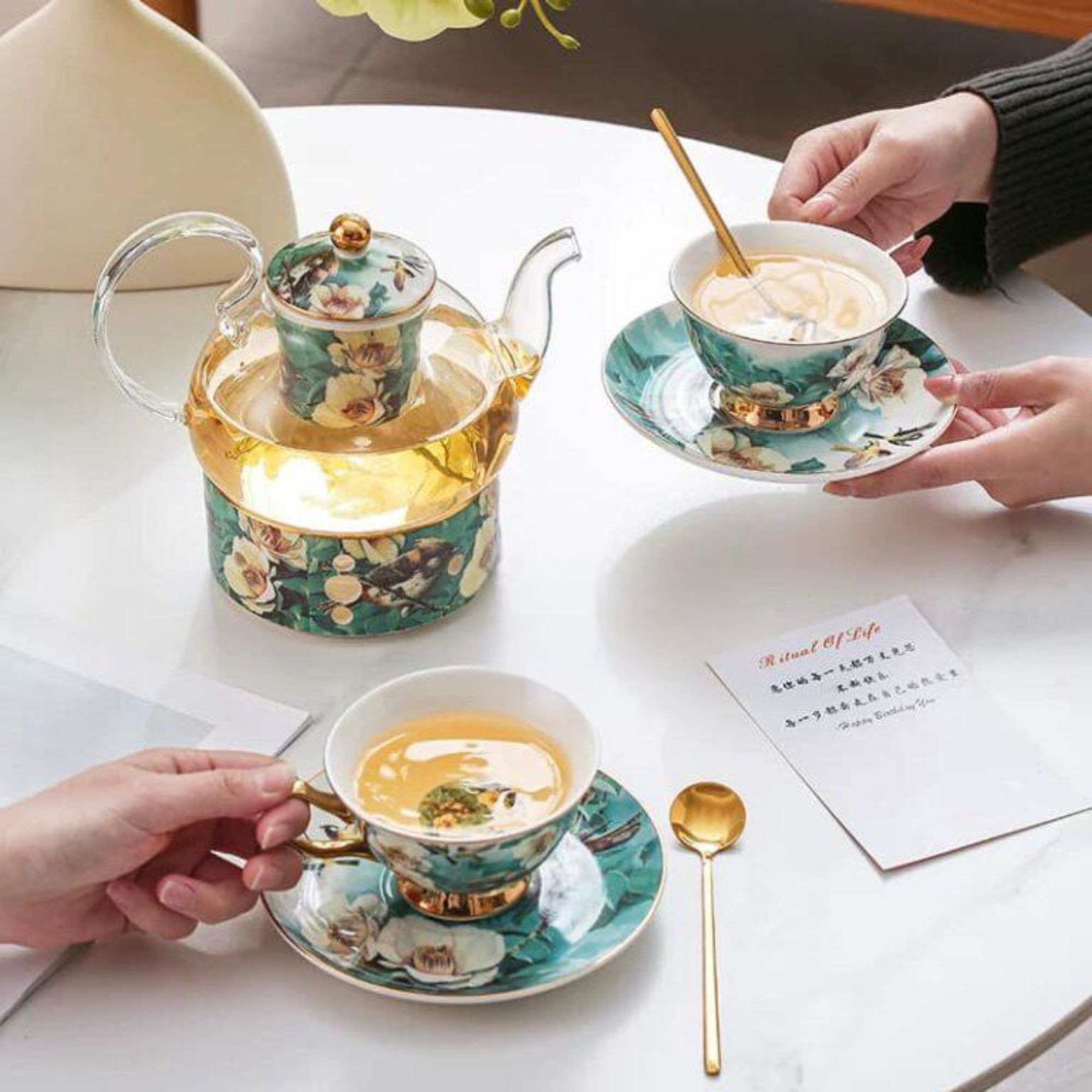 BỘ ẤM CHÉN SỨ CAO CẤP HOA VĂN CHIM - HOA NGHỆ THUẬT