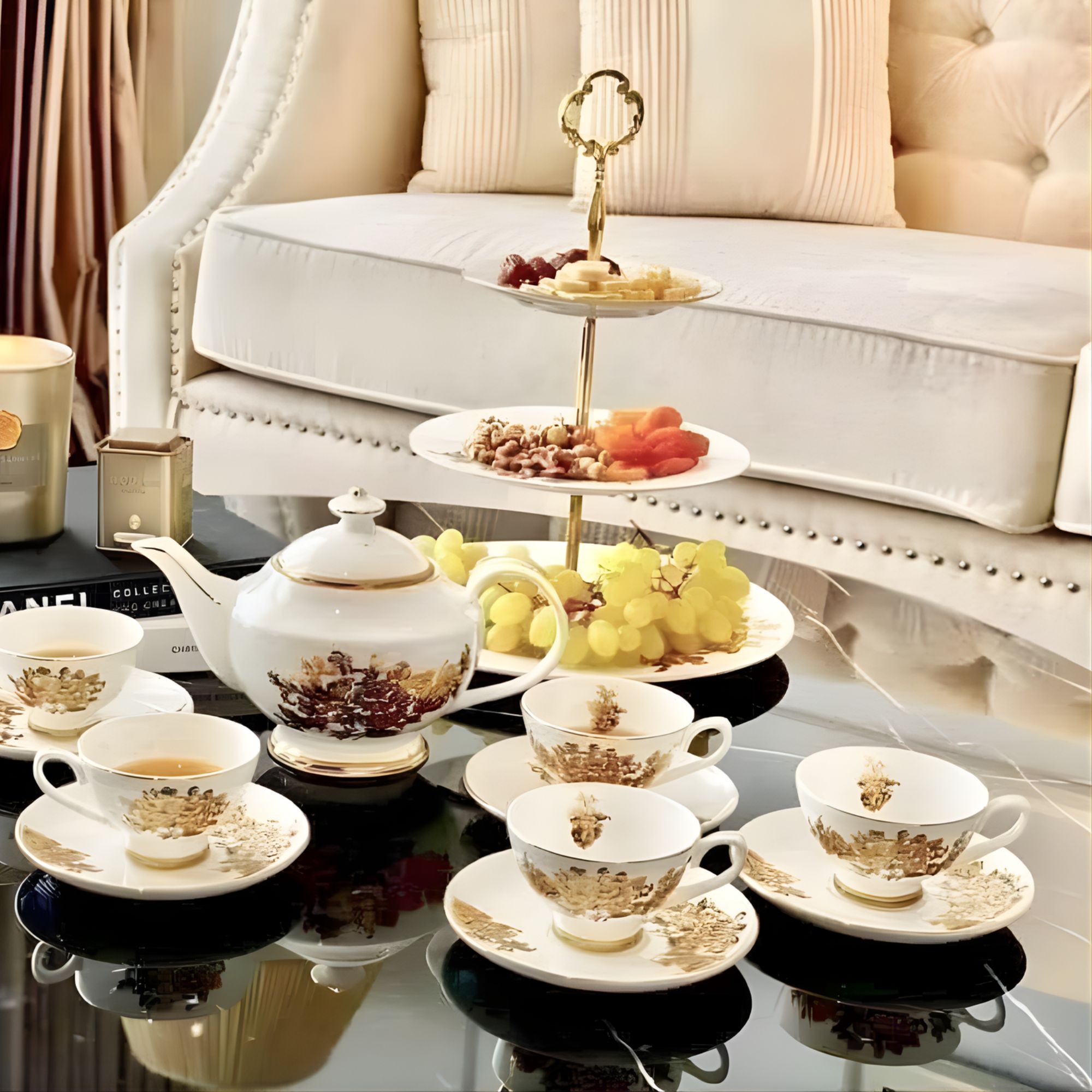 Kệ bánh trà sứ xương châu Âu Imperial hoa cúc