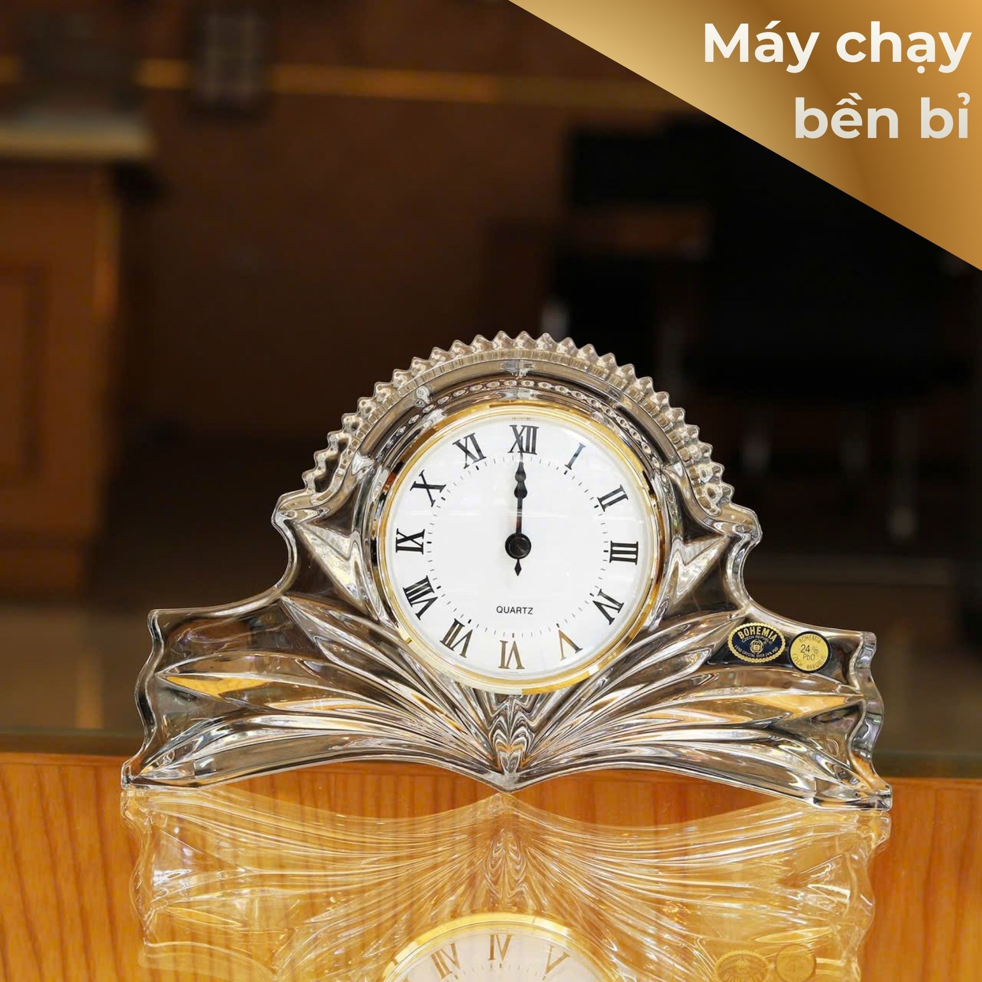 Đồng hồ pha lê cao cấp để bàn Bohemia (cao 16cm x ngang 27cm) - SX tại Séc