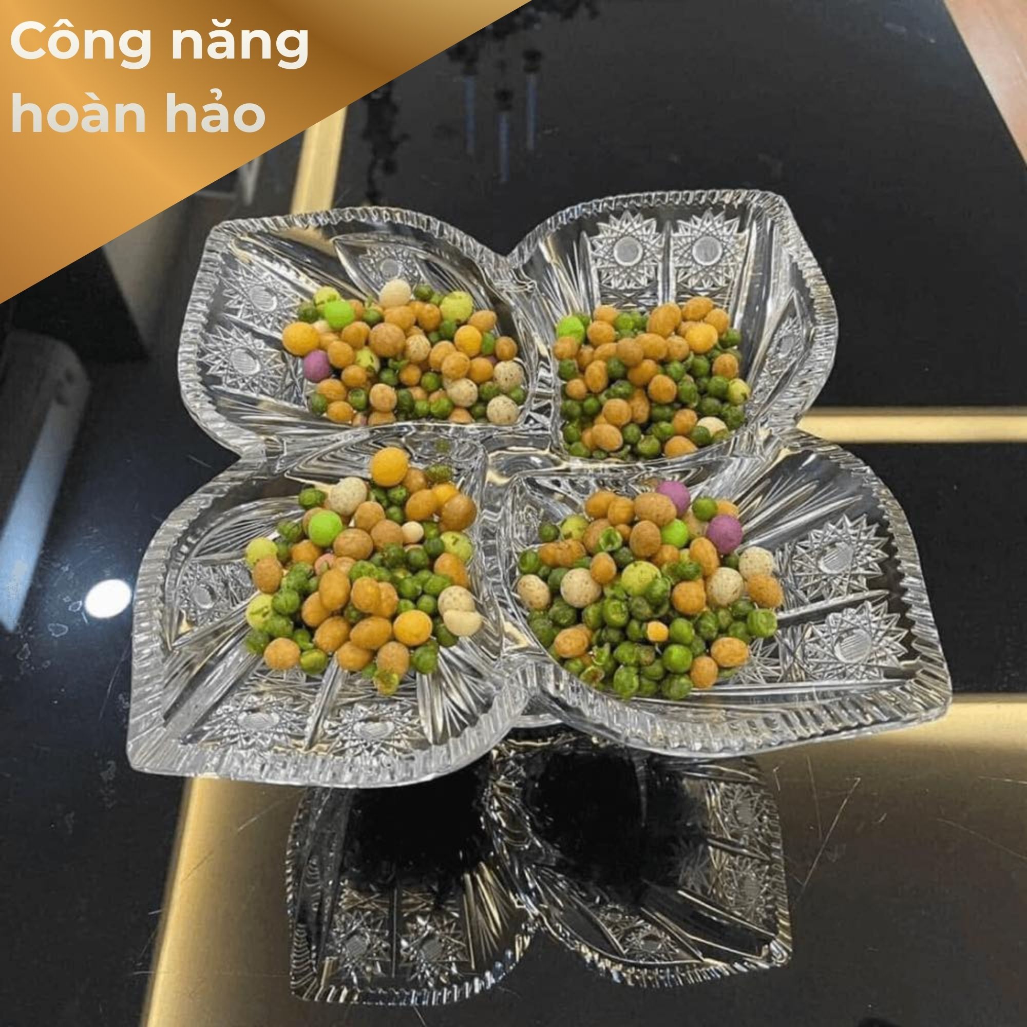 KHAY MỨT 4 CÁNH HOA PHA LÊ MÀI CHÂN CAO BOHEMIA