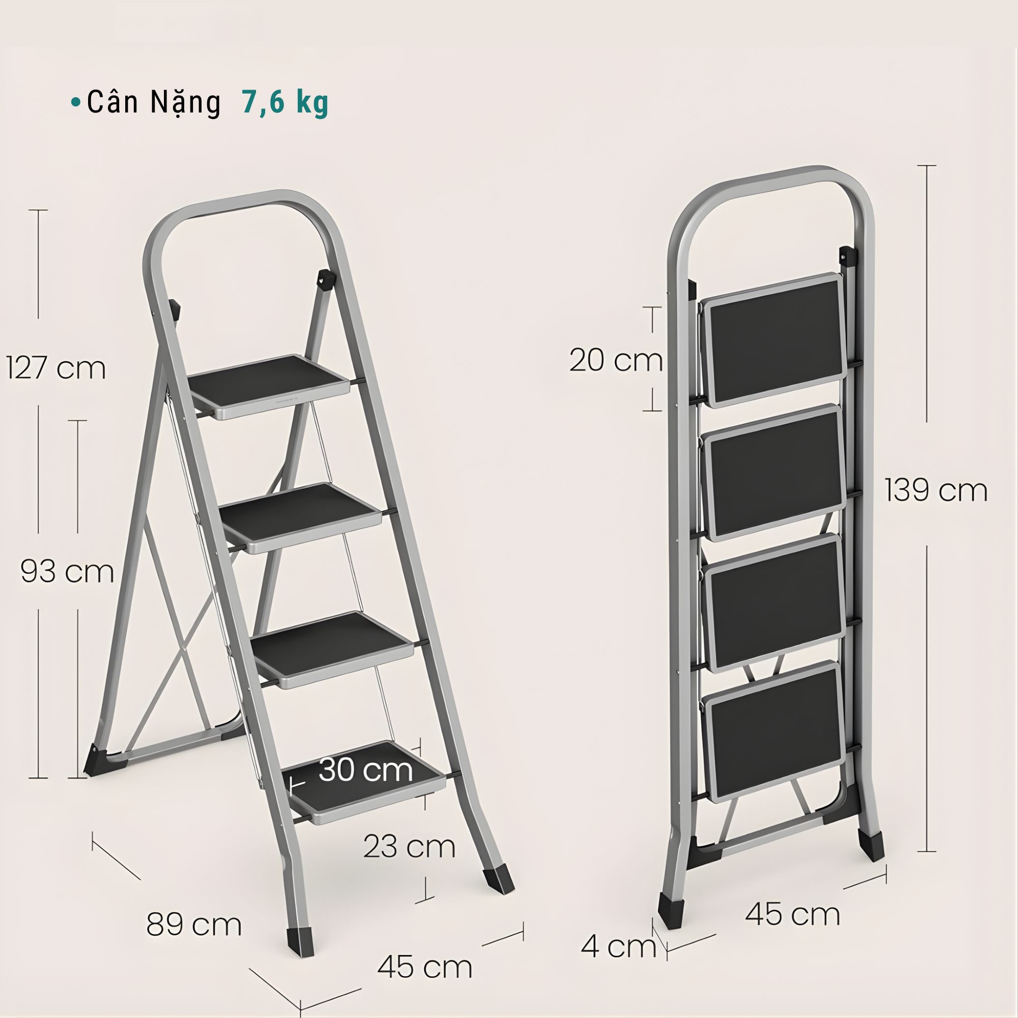 Thang Nhôm Gấp Gọn Cao Cấp 4 Bậc Songmics