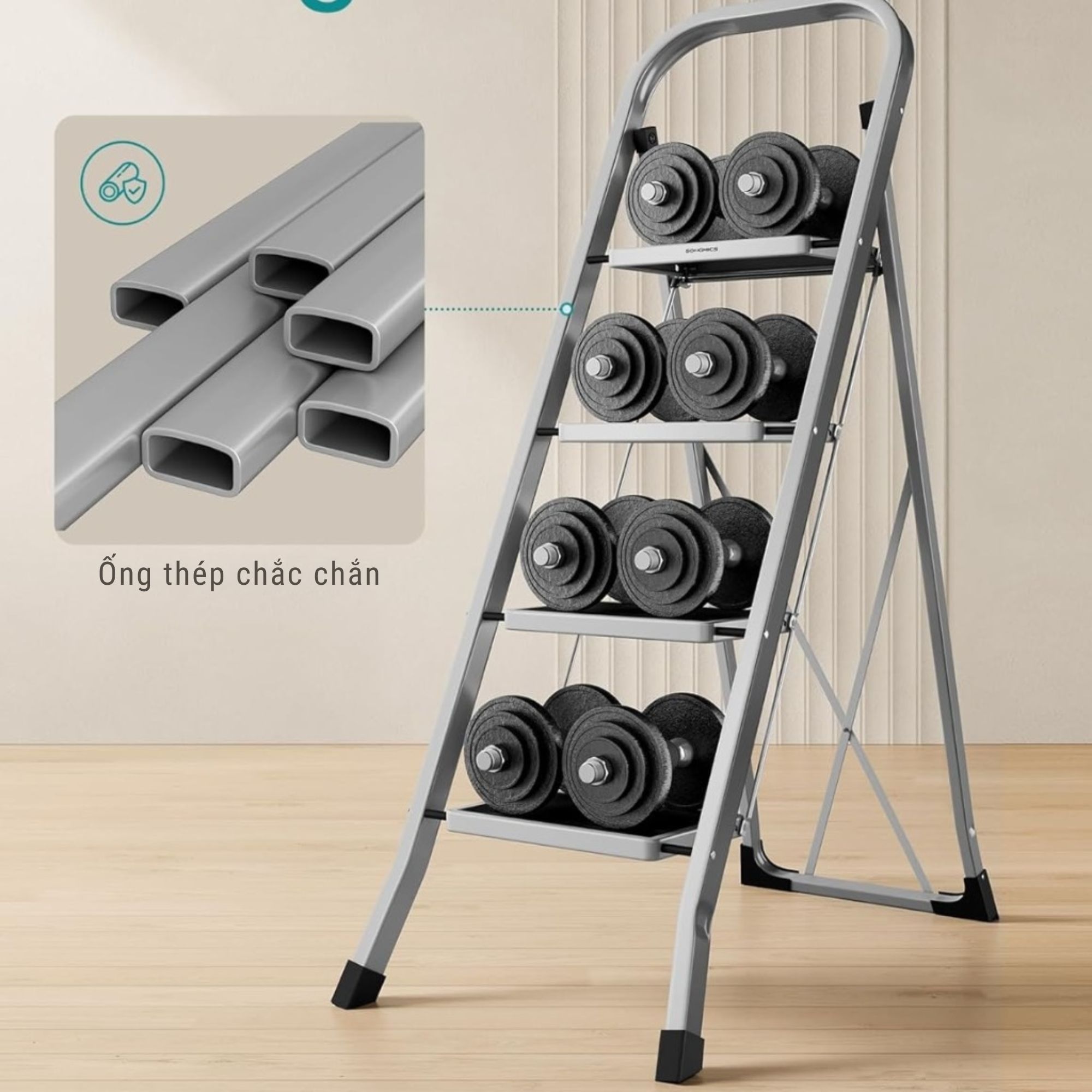Thang Nhôm Gấp Gọn Cao Cấp 4 Bậc Songmics