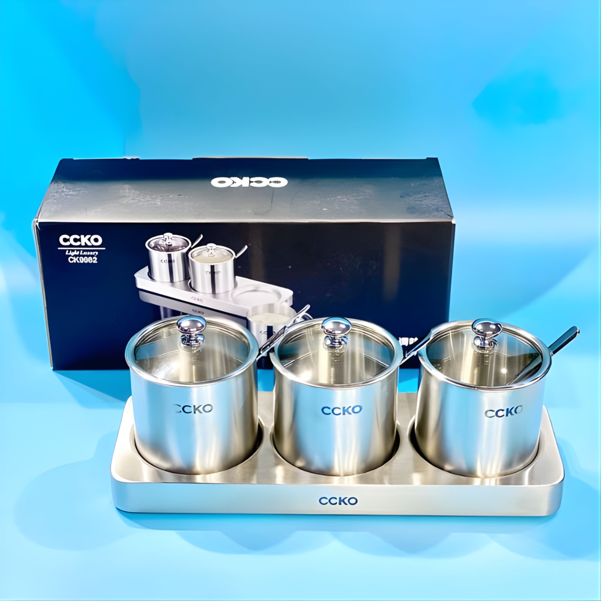 Set 3 Hũ Đựng Gia Vị CCKO Inox 304 Nắp Thủy Tinh – Giải Pháp Hoàn Hảo Cho Không Gian Bếp Hiện Đại