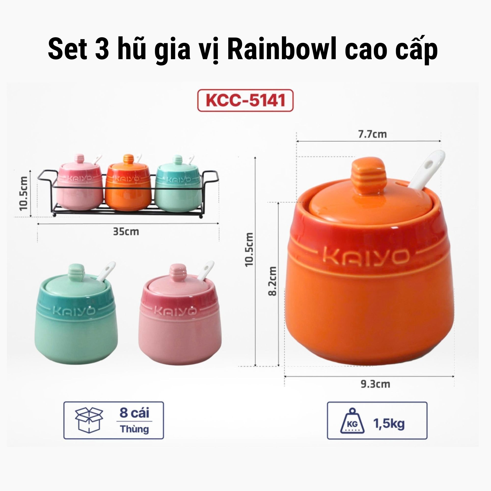 Set 3 Hũ Gia Vị Gốm Sứ Rainbowl Kaiyo KCC-5141 - Giải Pháp Lưu Trữ Hoàn Hảo