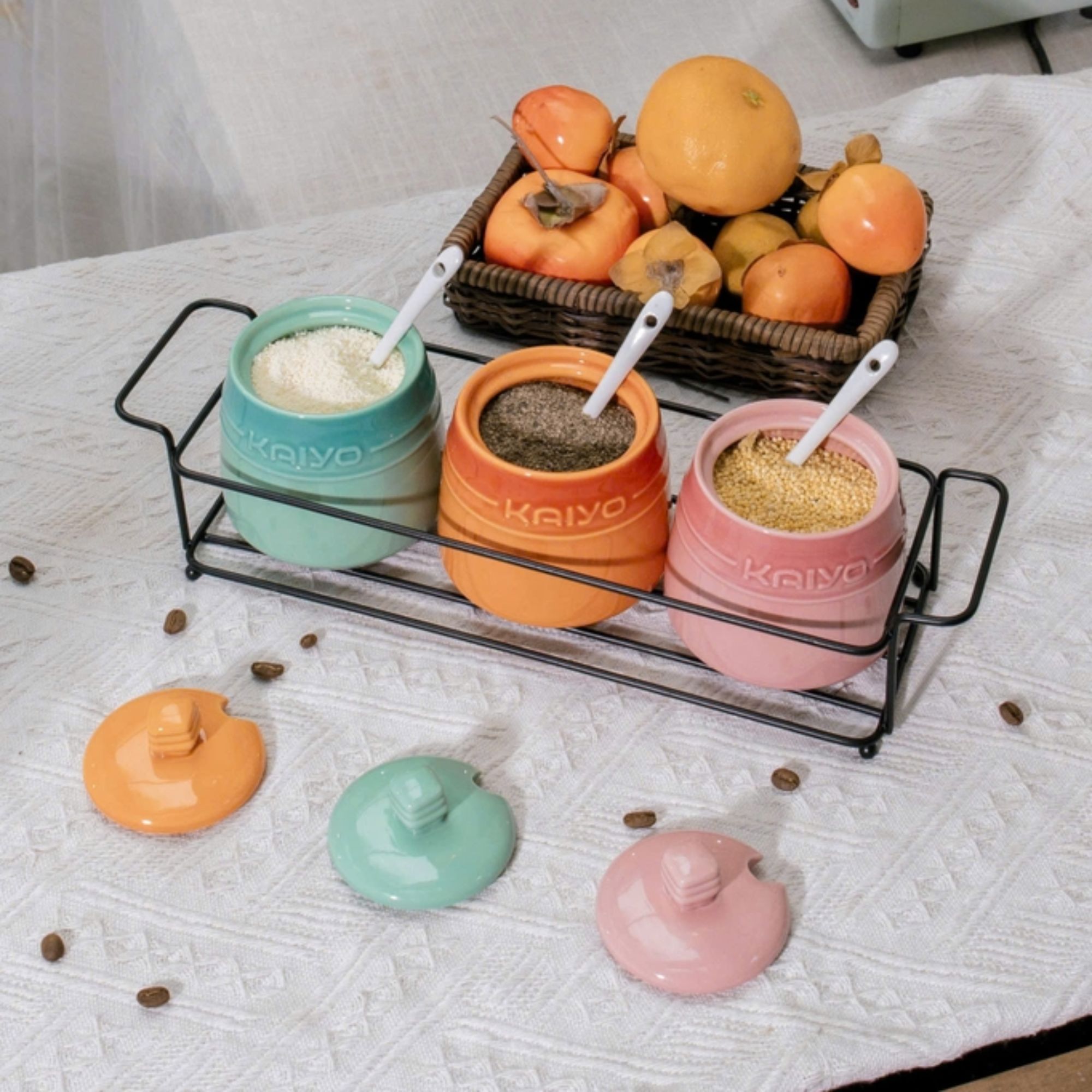 Set 3 Hũ Gia Vị Gốm Sứ Rainbowl Kaiyo KCC-5141 - Giải Pháp Lưu Trữ Hoàn Hảo