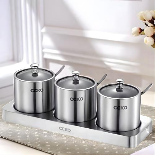 Set 3 Hũ Đựng Gia Vị CCKO Inox 304 Nắp Thủy Tinh – Giải Pháp Hoàn Hảo Cho Không Gian Bếp Hiện Đại