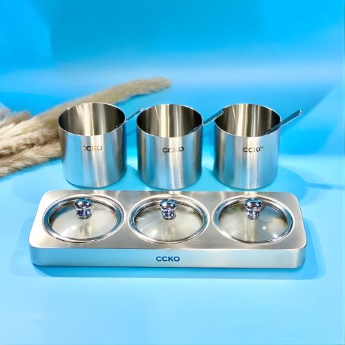 Set 3 Hũ Đựng Gia Vị CCKO Inox 304 Nắp Thủy Tinh – Giải Pháp Hoàn Hảo Cho Không Gian Bếp Hiện Đại