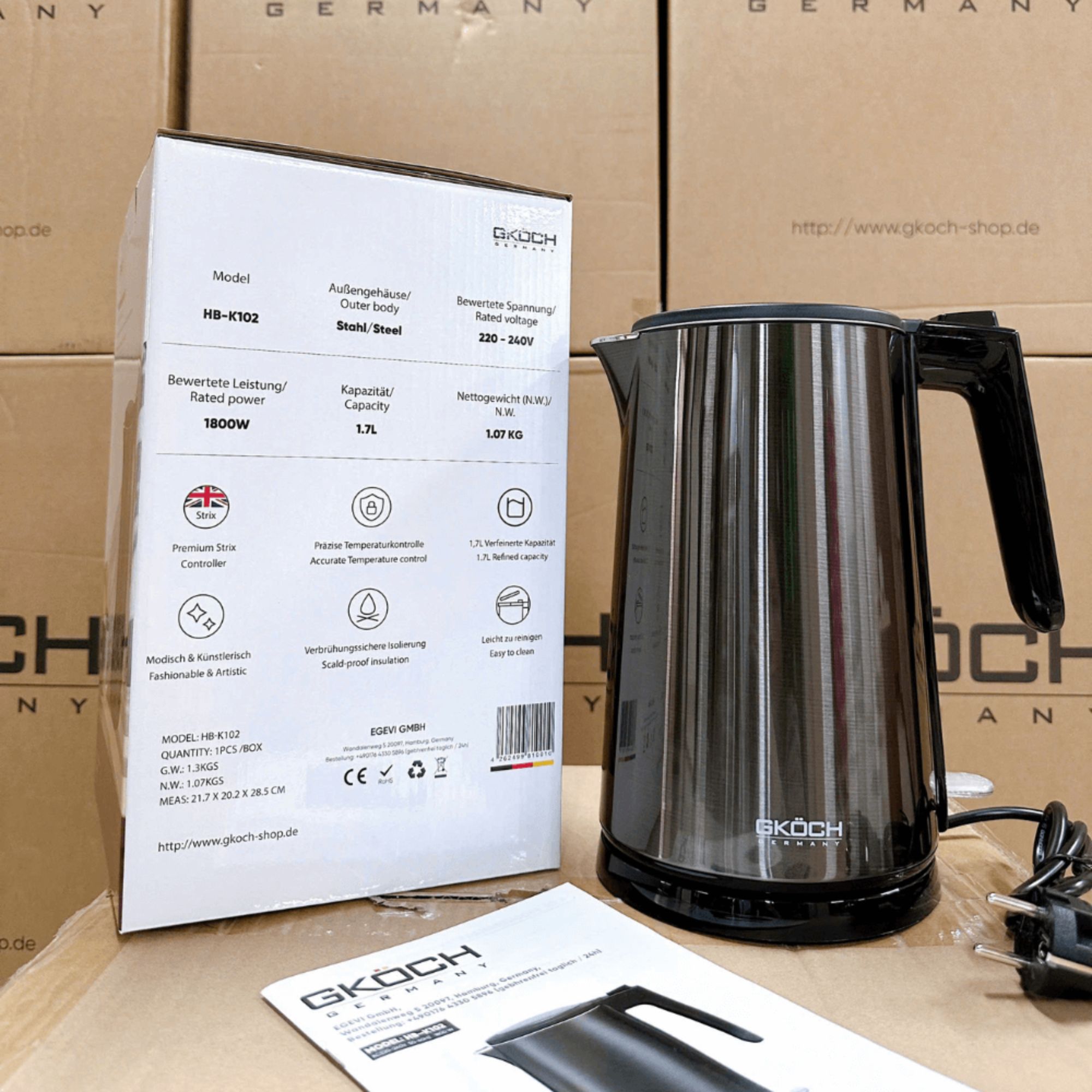 Ấm Siêu Tốc GKÖCH GERMANY 1 7L 1800W HB-K102 - Giải Pháp Đun Sôi Toàn Diện Cho Gian Bếp Hiện Đại