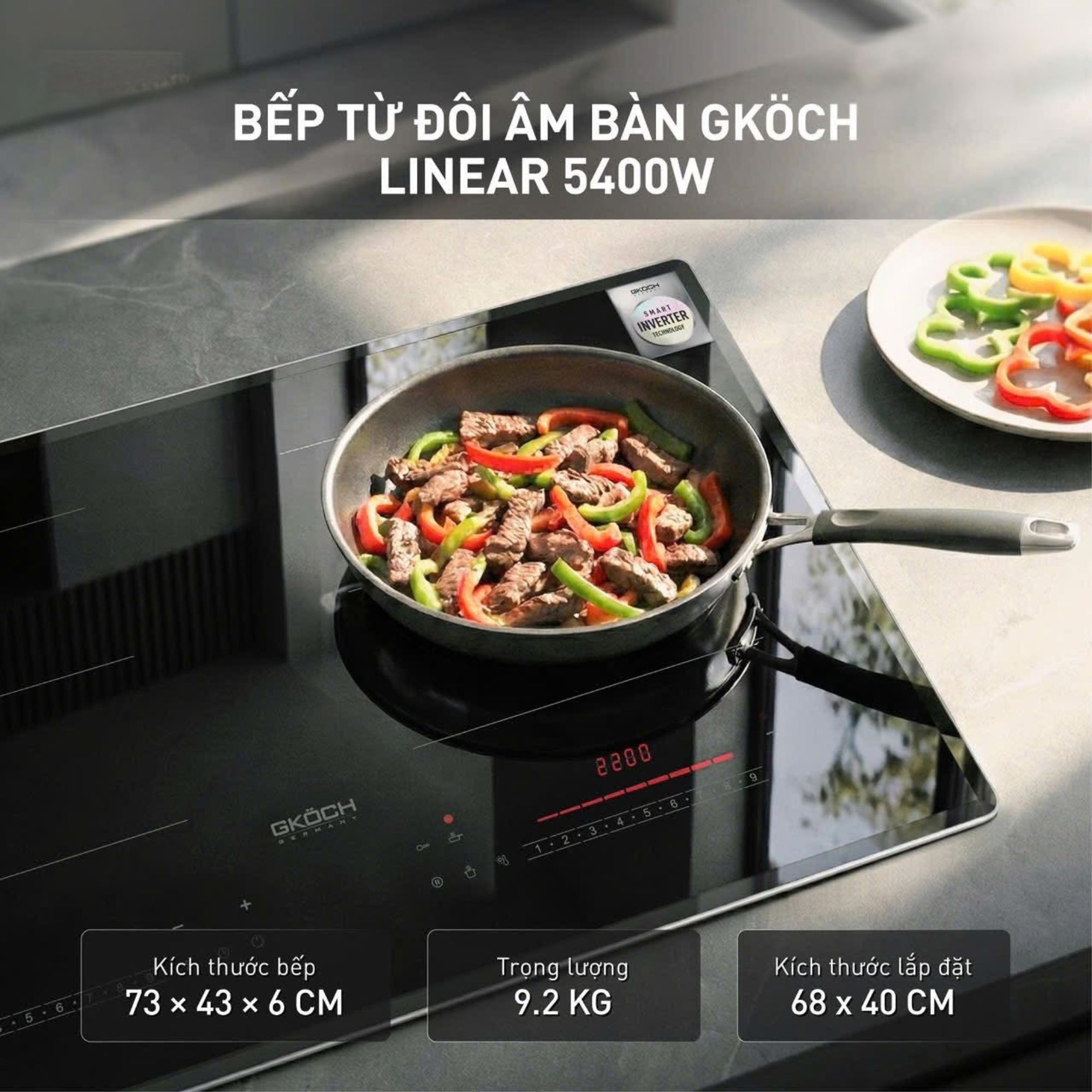 Bếp Từ Cao Cấp 2 Vùng Nấu GKÖCH 5400W - Hiệu Suất Vượt Trội Nấu Nướng Nhanh Chóng