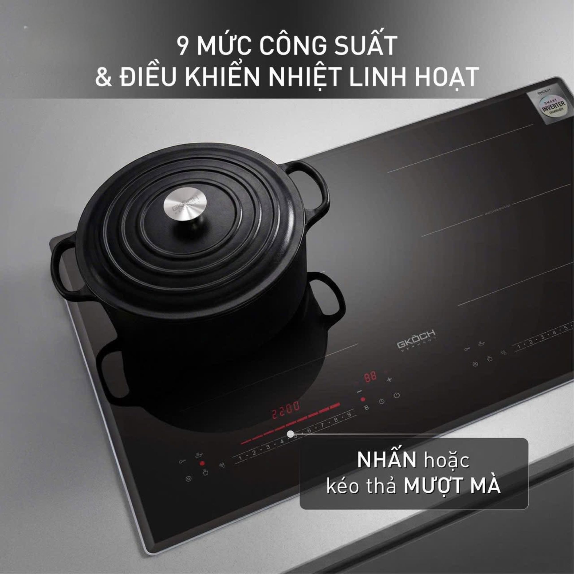 Bếp Từ Cao Cấp 2 Vùng Nấu GKÖCH 5400W - Hiệu Suất Vượt Trội Nấu Nướng Nhanh Chóng