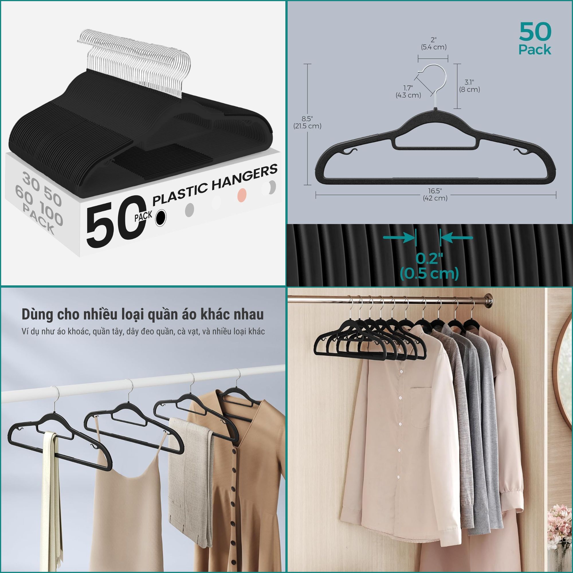 Set 50 Móc Treo Quần Áo Songmics HK87 - Nâng Tầm Không Gian Tủ Đồ Chuẩn Boutique