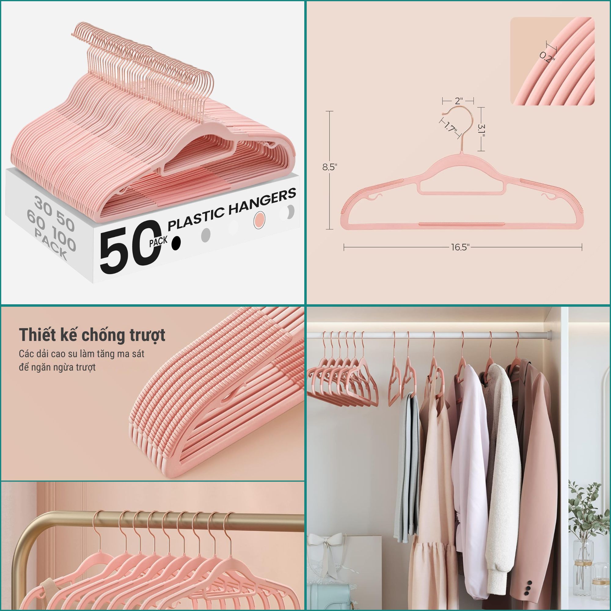 Set 50 Móc Treo Quần Áo Songmics HK87 - Nâng Tầm Không Gian Tủ Đồ Chuẩn Boutique